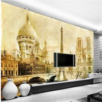 фотообои beibehang на заказ, 3d стереофонические фрески, гостиная, европейская классическая парижская башня, здание, фон для телевизора, 3D обои