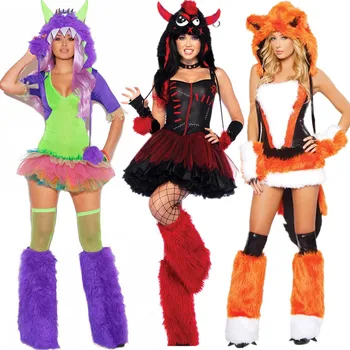Роскошный плюшевый костюм монстра-животного для взрослых, леопард, Лиса, Кошка, косплей для девочек, костюмы на Хэллоуин, женские нарядные платья для вечеринок