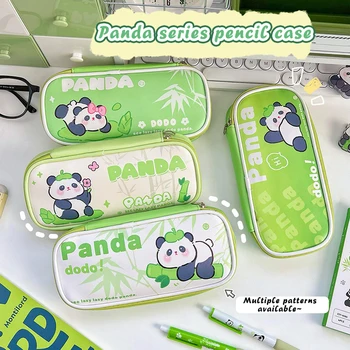 Пенал Kawaii Panda из искусственной кожи, многофункциональная сумка для карандашей большой емкости, коробка для канцелярских принадлежностей, сумка для ручек, Офисные школьные принадлежности