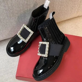 Роскошные дизайнерские женские ботинки со стразами и квадратной пряжкой в виде звезды, однотипные ботинки 