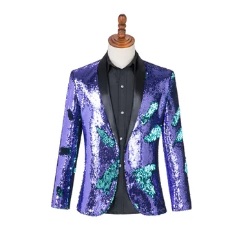 HOO 2023 Мужской двухцветный пиджак с блестками, пиджак певца, ведущего сценического выступления, приталенный блейзер