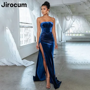 Jirocum, бархатное платье для выпускного вечера с открытой спиной, Женское сексуальное вечернее платье без бретелек с высоким разрезом, длина до пола, платья для официальных мероприятий 2024