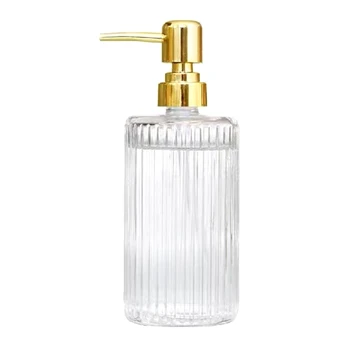 Бутылочка для лосьона с насадкой в полоску, золотая бутылочка для жидкого мыла для хранения в ванной