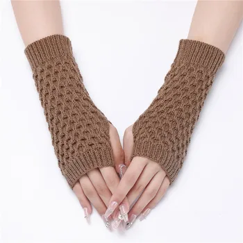 Короткие вязаные перчатки на полпальца, мужские и женские, осенне-зимние, теплые, для защиты рук, для локтя, теплые рабочие перчатки