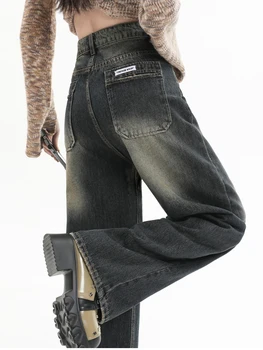 Осенние мешковатые джинсы Y2K в винтажном стиле, женская уличная одежда, Высокая талия, свободные Широкие брюки, прямые джинсовые брюки с эффектом ретро-усов
