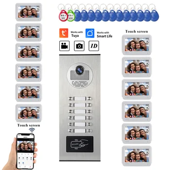 Новый AHD 1080p 7-дюймовый Видеодомофон Tuya Wifi для квартир от 2 до 12 единиц с Системой Разблокировки Дверного Звонка с ID-картой/Приложением
