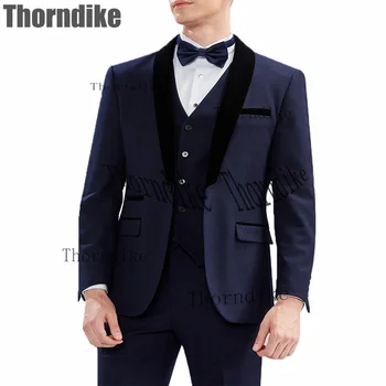 Роскошный мужской костюм Thorndike из 3 предметов, Приталенный Деловой жакет, Комплекты Для Свадебной вечеринки, Смокинг, Костюм Homme (Куртка + Брюки + Жилет)