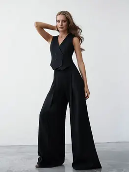 Модный повседневный черный жилет XUAN Phd, брюки-двойка, летний дизайн 2023, Костюм из хлопка и льна, Женская одежда, Брюки-капри