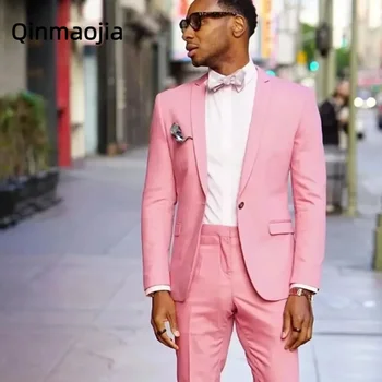 Повседневный розовый костюм Homme Свадебные мужские костюмы смокинг жениха Terno Masculino Slim Fit для выпускного вечера, шафер, 2 предмета в комплекте