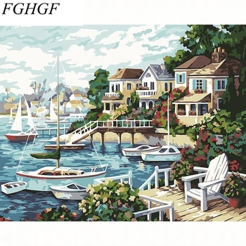 Пейзаж на курортах FGHGF, РУЧНАЯ роспись по номерам, рисование, картина на холсте, ручная роспись, настенная картина для домашнего творчества