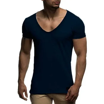 B3251 Новое поступление, мужская футболка с глубоким V-образным вырезом и коротким рукавом, приталенная футболка, мужская тонкая верхняя футболка, повседневная летняя футболка camisetas hombre