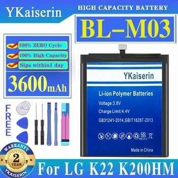 YKaiserin BL-MO3 BL-M03 Аккумулятор Для LG K22 K22 Plus K22Plus LMK200Z LMK200E LMK200B LM-K200 Аккумулятор мобильного телефона 3600 мАч BLM03