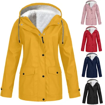 Женская осеннезимняя Плюс Бархатная уличная куртка Ветрозащитное водонепроницаемое альпинистское пальто с капюшоном