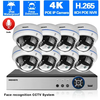 Сетевая Система видеонаблюдения 4K POE С распознаванием лиц Купольная камера видеонаблюдения Комплект Системы безопасности 8-Канальный комплект видеорегистратора 8-Мегапиксельная IP-камера XMEYE