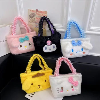Новый мультфильм Kuromi Cinnamoroll My Melody Hello Kitty Pom Purin, милая плюшевая маленькая сумочка, студенческая сумка для бенто, экологическая сумка для хранения