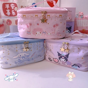 Сумка Kawaii Sanrio Kuromi Cinnamoroll My Melody Bag, аниме-косметичка, портативная большая дорожная сумка из искусственной кожи, милая сумка для хранения туалетных принадлежностей