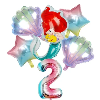 Disney 6шт Русалка Ариэль Принцесса Мультфильм 32-дюймовый номер Фольгированные Шары Девочка Розовые Воздушные Шары Декор для вечеринки по случаю Дня Рождения Детские Игрушки