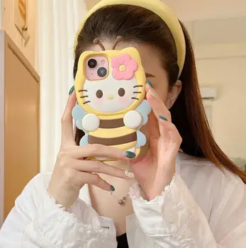 Чехол для мобильного телефона Hello Kitty Cat Iphone 13 Pro Mate60 Iphone 15 Pro Max 11 Flower Bee Защитный Чехол Из Силикагеля Мягкий Противоскользящий