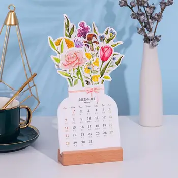 Настольный календарь Bloomy Flower на 2024 год, креативный деревянный карточный календарь, иллюстратор настольного календаря высокого качества для кабинета