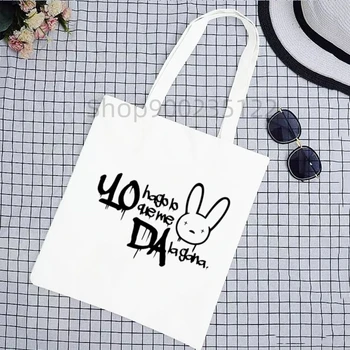 Модные женские сумки в стиле хип-хоп Bad Bunny, сумка через плечо в стиле харадзюку, сумка для покупок с принтом, холщовая сумка для покупок, многоразовая сумка-тоут, модные сумки