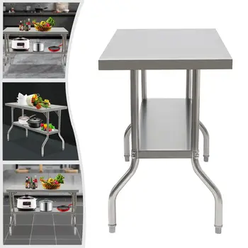 Кухонный стол для приготовления пищи из нержавеющей стали 48x24 дюйма, складной коммерческий рабочий стол, сверхмощный кухонный рабочий стол с нижней полкой