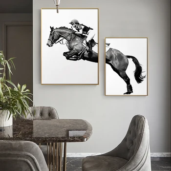 Две панели Рыцарь Холст Художественные Картины Современное Искусство Принты На Холсте Черно-Белая Лошадь Модульные Картины Скандинавское Украшение Стен