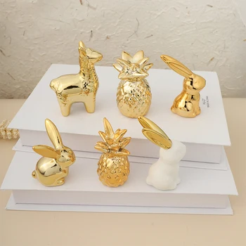 Керамические фигурки Золотого Кролика Креативное Украшение стола с животными Милое Украшение домашнего рабочего стола из Альпаки Украшение спальни Белого Кролика
