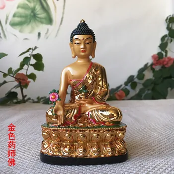 Статуя Медицины Мастер Медицины Люли Гуан Рулай Будда Позолоченная Смола Три Сокровища Будды Тибетская Тантрическая Статуя Будды