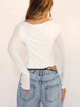 Женская футболка Y2K с асимметричным подолом и длинным рукавом со скошенными плечами - модный укороченный топ для повседневных прогулок и уличной одежды