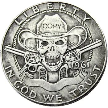 FK (06) Hobo Creative 1961 Франклин Серебряный полдоллара череп зомби скелет ручной работы Копии монет
