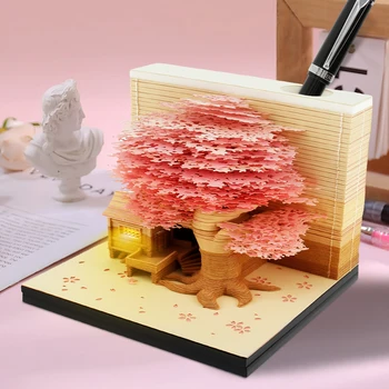 Новый 3D Настольный Блокнот Для Заметок Креативный Блокнот для Дома На Дереве со Светодиодной Подсветкой Отрывной Блокнот Для Заметок 3D Art DIY 3D Блокнот Для Заметок Из Бумаги для