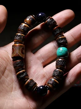 Тибетский бисерный браслет мужской из кости старого яка, габалинский агатовый рог, бирюзовая духовная кость, мужской браслет wenwan