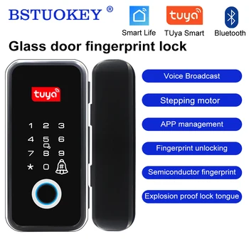 Умный дверной замок Tuya для стеклянной двери с паролем по отпечатку пальца, IC-картой, приложением для разблокировки офиса удаленным ключом, опция шлюза для входа без ключа