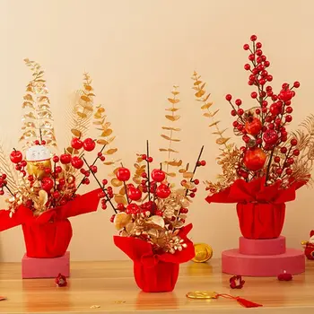 Украшение китайской новогодней свадьбы Искусственная ветка красной ягоды, декоративные искусственные растения для домашнего декора