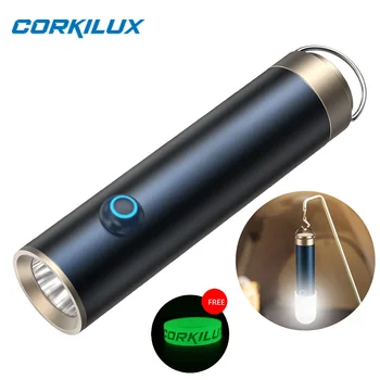 Карманный брелок для ключей CORKILUX EDC, светодиодные фонари Type-C, перезаряжаемый через USB 18650, мини-фонарик, фонарь для кемпинга на открытом воздухе с рассеивателем