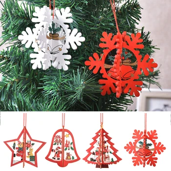 Рождественский 3D 2D Деревянный Подвесной Орнамент Звезда Рождественская Елка Подвесные Подвески Рождественские Подарки На Новый Год Вечерние Украшения Дома
