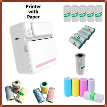 Мини-карманный принтер с термонаклеиваемой бумагой для этикеток, портативный принтер Bluetooth для журналов, печати фотографий, создания произведений искусства