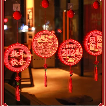 Китайский новогодний фонарь 3D Дисковые светодиодные подвесные фонарики с присоской Праздничные принадлежности для весеннего фестиваля Свадебные украшения