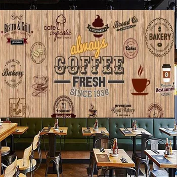 Изготовленная на заказ ретро деревянная доска тема кафе промышленный декор обои кофейня кондитерская настенные обои papel de parede 3D