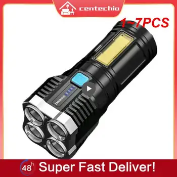 1 ~ 7ШТ Мощный 4-х светодиодный фонарик USB Перезаряжаемый Наружный Мини-Портативный фонарик Подсветка Тактического освещения COB LED