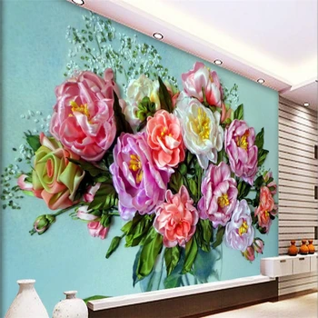 beibehang Пользовательские Фотообои 3D Фреска Наклейка на стену Шелковый Пион Цветочные обои Фон papel de parede обои