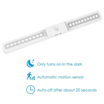 USB-светильник для ванной комнаты, беспроводной датчик движения, 120 ° Широкоугольная подсветка лестницы, настенный светильник Pir для кухонного шкафа, гардероба