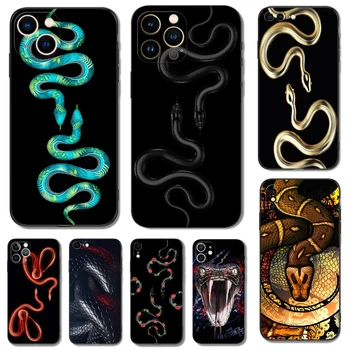 Черный чехол из тпу для iphone 14 13 12 11 mini pro MAX 5 5s se 2020 6 6s 7 8 plus x 10 XR XS cover роскошная черно-золотая змея