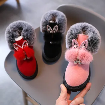 Зимние Новые модные для девочек утолщенные замшевые зимние ботинки на плоской подошве для малышей, детские теплые короткие ботинки