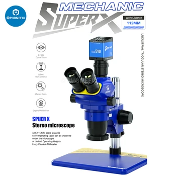 Mechanic Super X-B11 6.7X-45X Окончательный Тринокулярный Стереоскопический Микроскоп с Зумом Видео и Измерительный Микроскоп для Ремонта Телефона